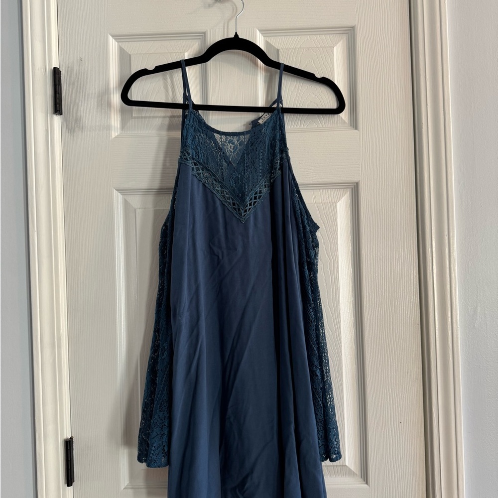 Blue Lace-Trim Slip Dress with Delicate Straps